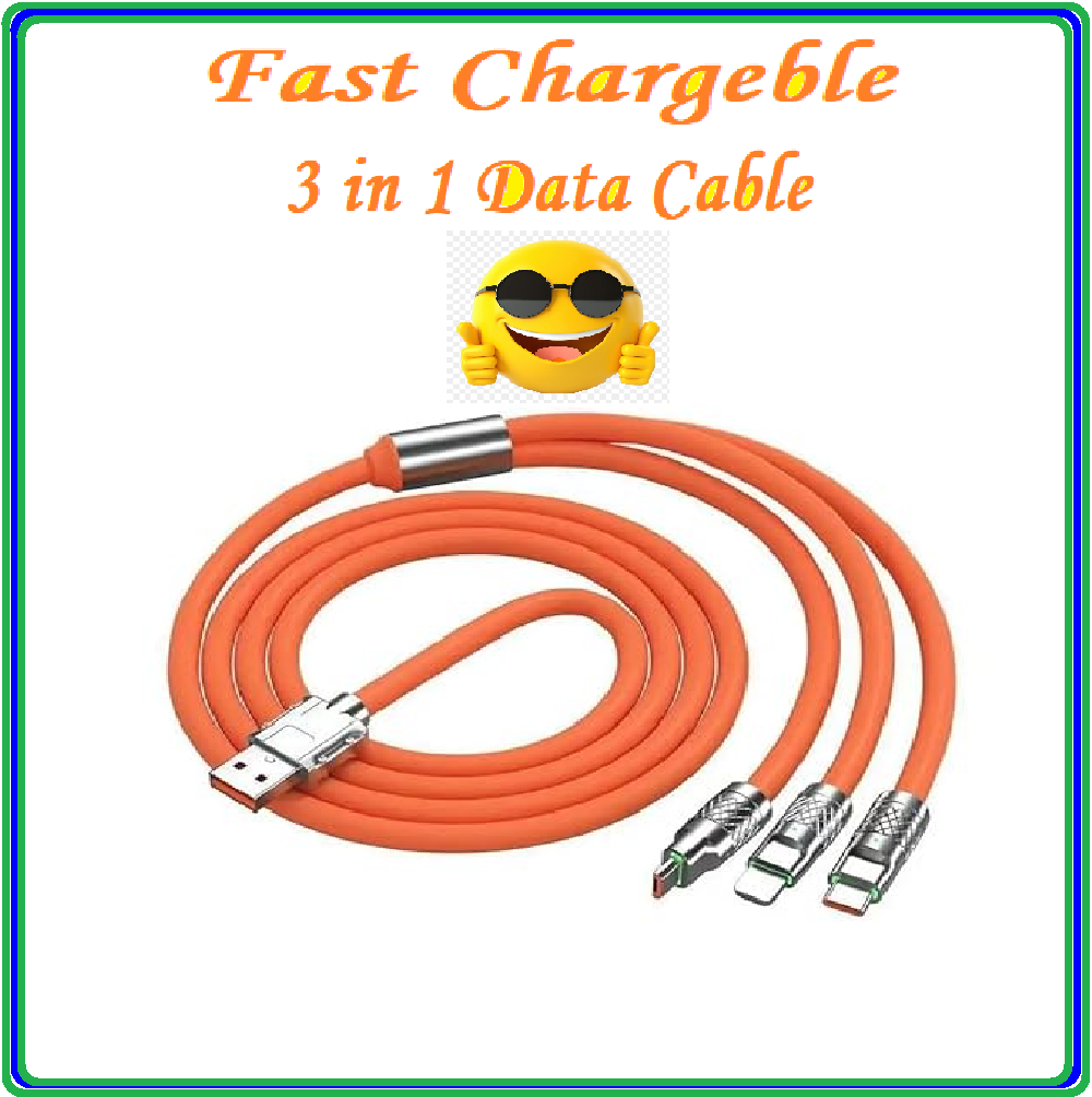 3 In 1 Data Cable | Fast Charging Portable Cord For Travel/Outdoor | Cable & Accessories | With USB Type-C -iOS Smartphones & USB Port | Fast Charger Type-C Retractable USB Cable